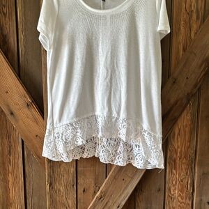 Style & Co. White Asymmetrical Ruffled Short Sleeve Blouse